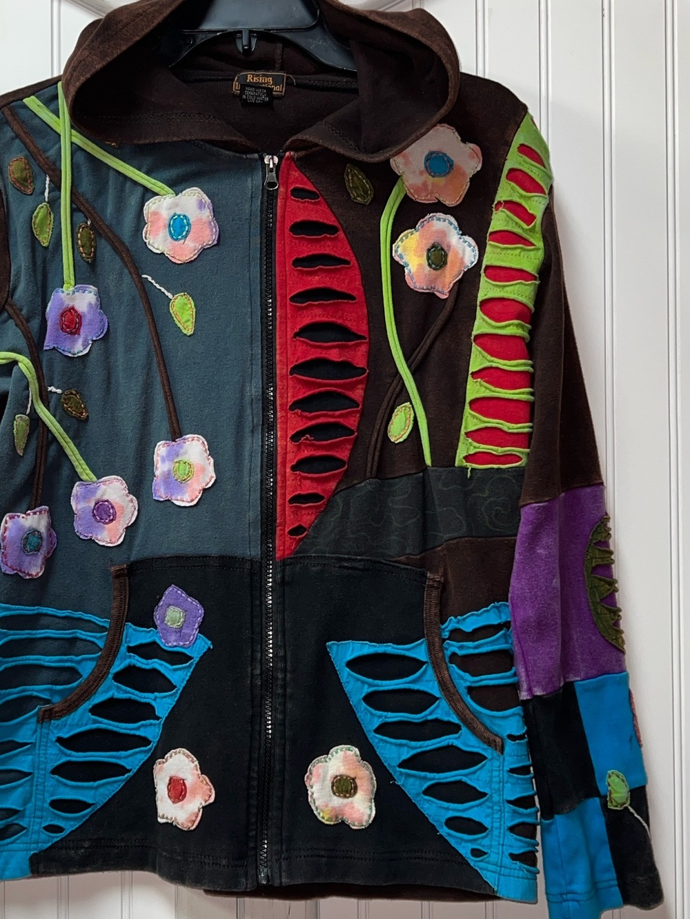Earthbound Trading Co. Hippie Boho Hoodie L Patchwork